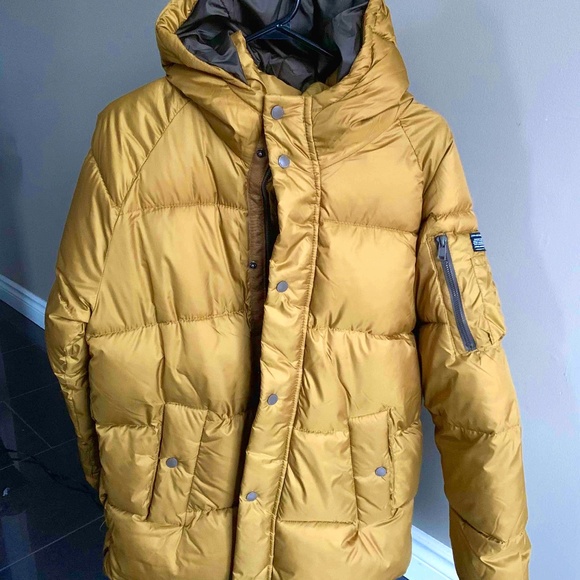 Zara Puffer Jacket with Hood Mustard Yellow - Picture 1 of 10